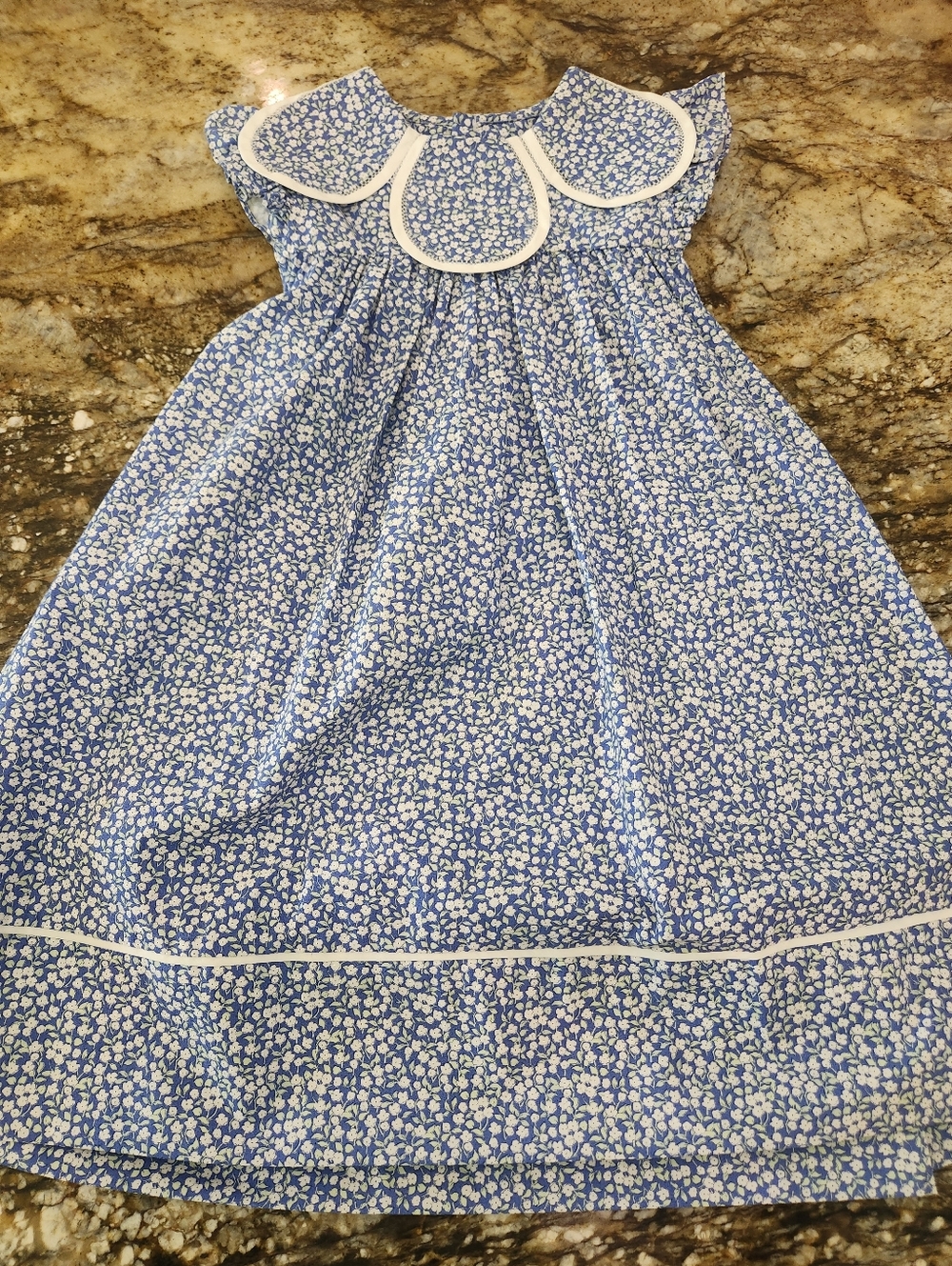 Blue Floral Peter Pan Collar Girls' Dress